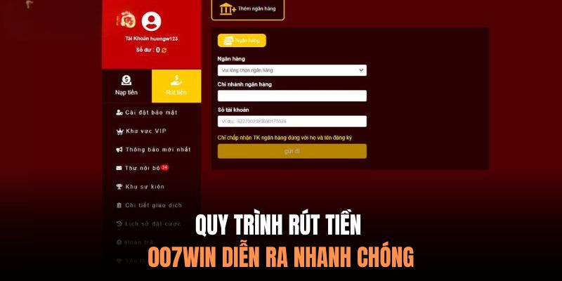 Quy trình rút tiền 007Win diễn ra nhanh chóng